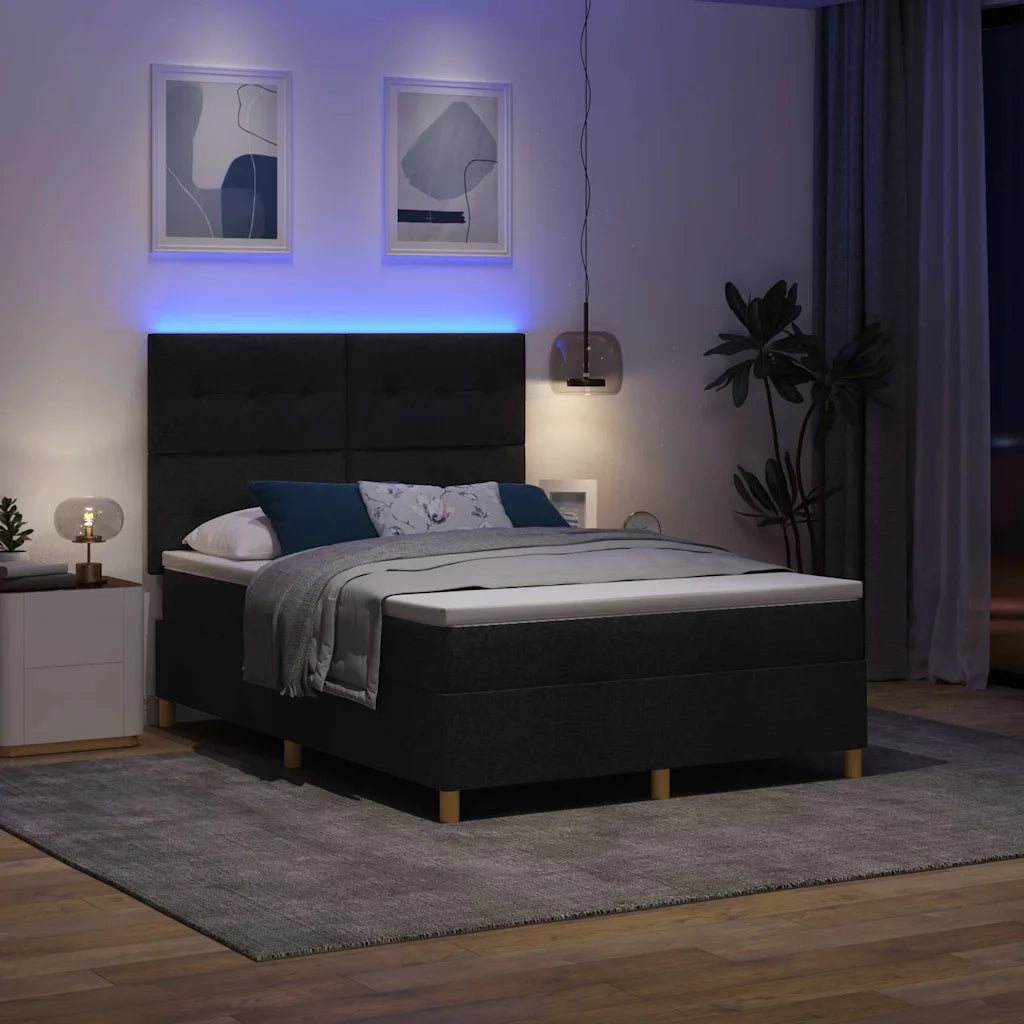 Letto a Sorgente LED con materasso Nero 140 x 190 cm Tessuto 3343098