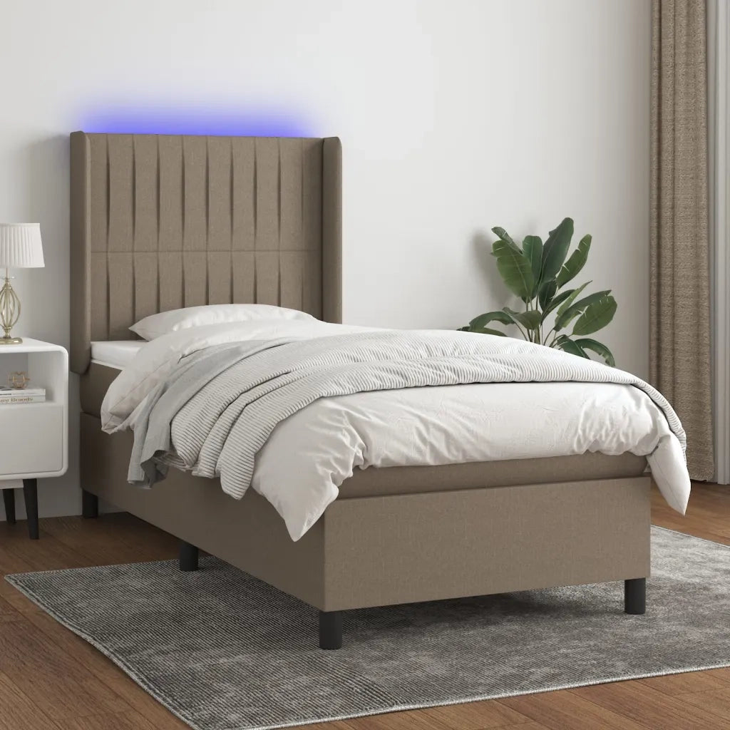 Letto a Molle con Materasso e LED Tortora 80x200 cm in Tessuto cod mxl 35499