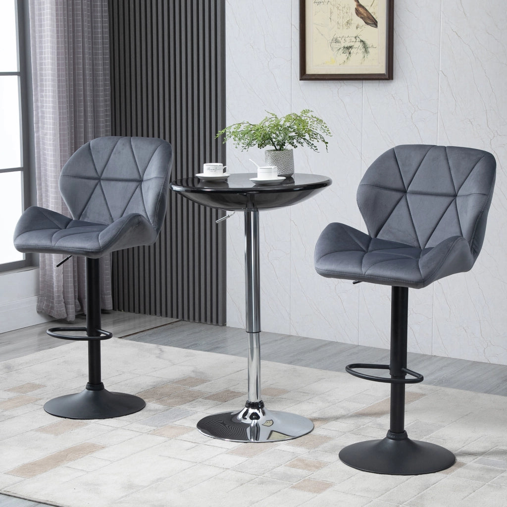 Sgabello da Bar con Schienale Regolabile ¨C Zephmum ¨C Velluto Grigio 51.5x57.5x93-114.5cm