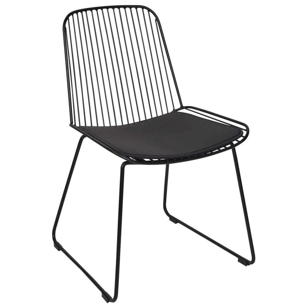 Set di 2 sedie da pranzo in metallo nero con schienale in filo di ferro e cuscini in ecopelle stile elegante glamour
