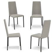 Set 4 sedie imbottita modello BETTY STYLE per interni, design moderno, gambe quadre in metallo, schienale e seduta rivestiti con tessuto morbido al tatto Pietra