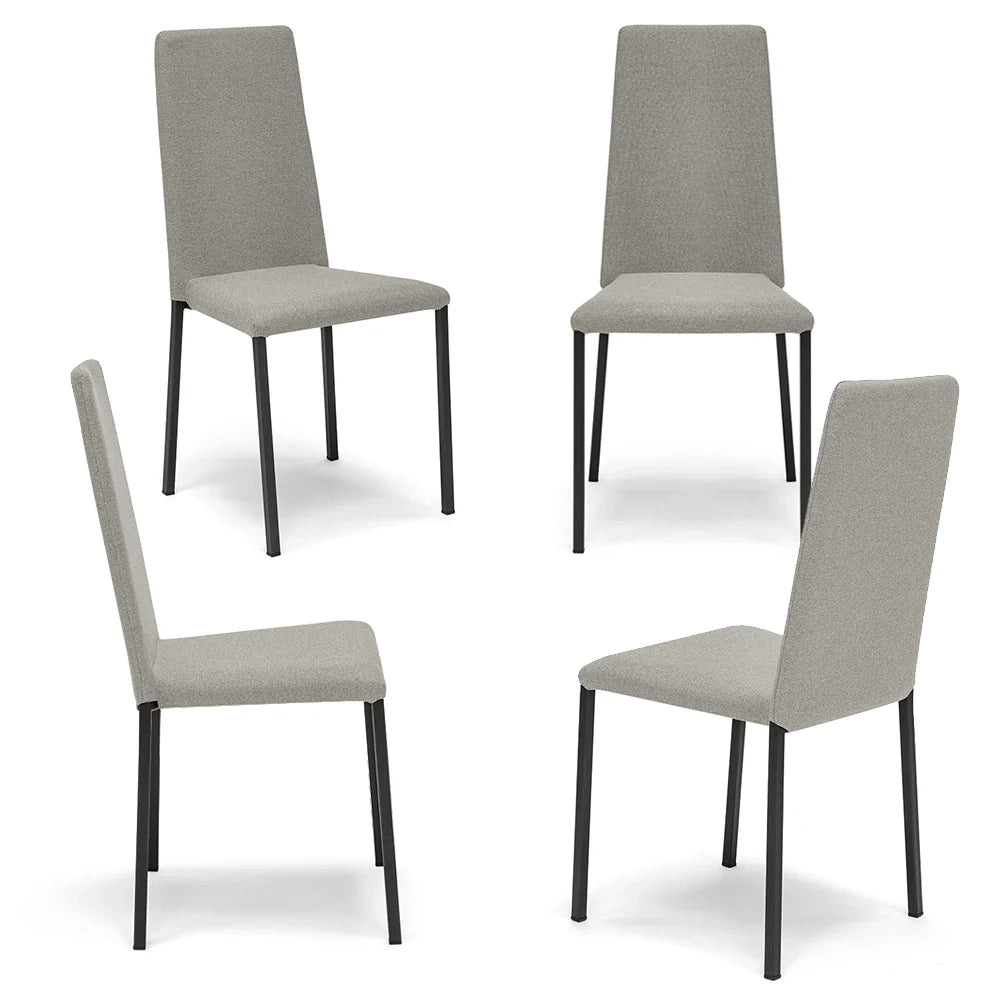 Set 4 sedie imbottita modello BETTY STYLE per interni, design moderno, gambe quadre in metallo, schienale e seduta rivestiti con tessuto morbido al tatto Pietra