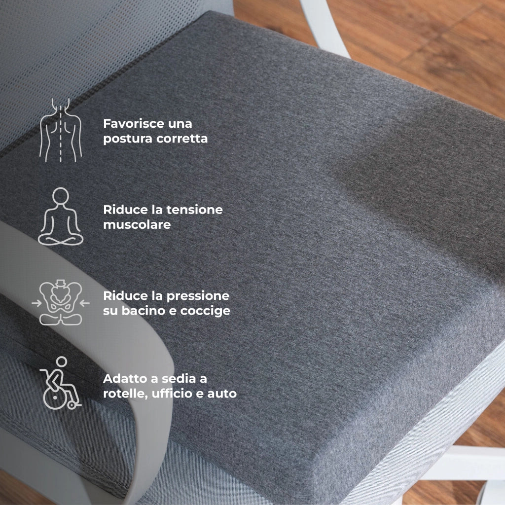 Cuscino per Sedia a Rotelle Antidecubito Memory Foam 45x43x7 cm – Cuscino Seduta Comfort, Sollievo Pressione Coccige e Schiena, Traspirante Lavabile