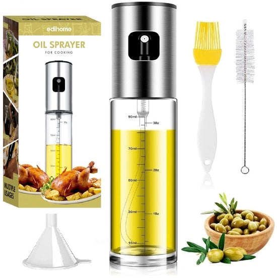 Olieverstuiver per Flessa da 100 ml per Airfryer con Olio Can di Vetro e Acciaio Inossidabile per Utensili da Cucina