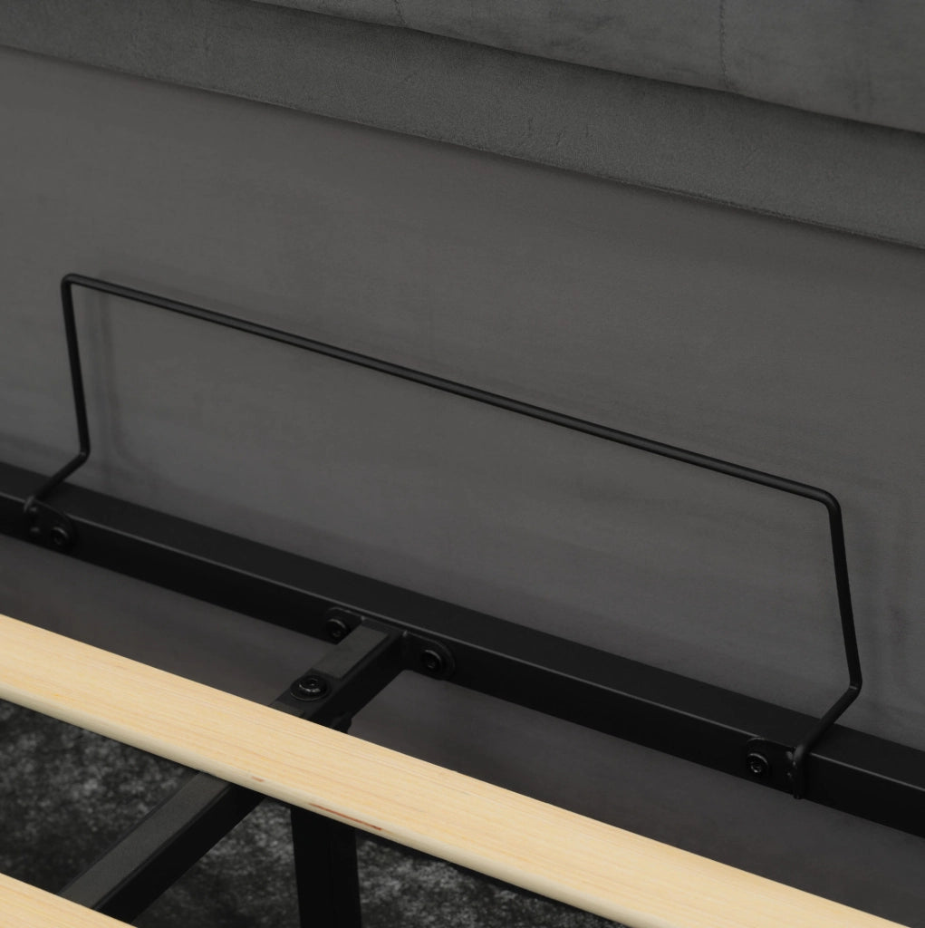 Letto matrimoniale imbottito 140x200 cm in velluto grigio con LED e porta USB Type-C