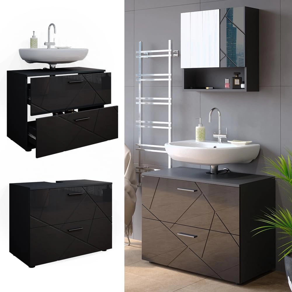 Mobile sottolavabo per bagno Irma, Antracite lucido, 80 x 58.6 cm, adatto per l'installazione sopra il sifone con aperture di aerazione
