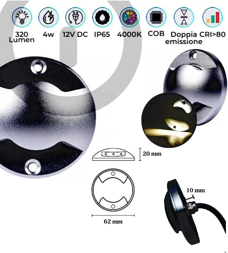 FARETTO SEGNAPASSI LED 4W CALPESTABILE NERO LUCE RADENTE DOPPIA FINESTRA 4000K IP65 - IDEALE PER VIALI GIARDINI E PERCORSI ESTERNI