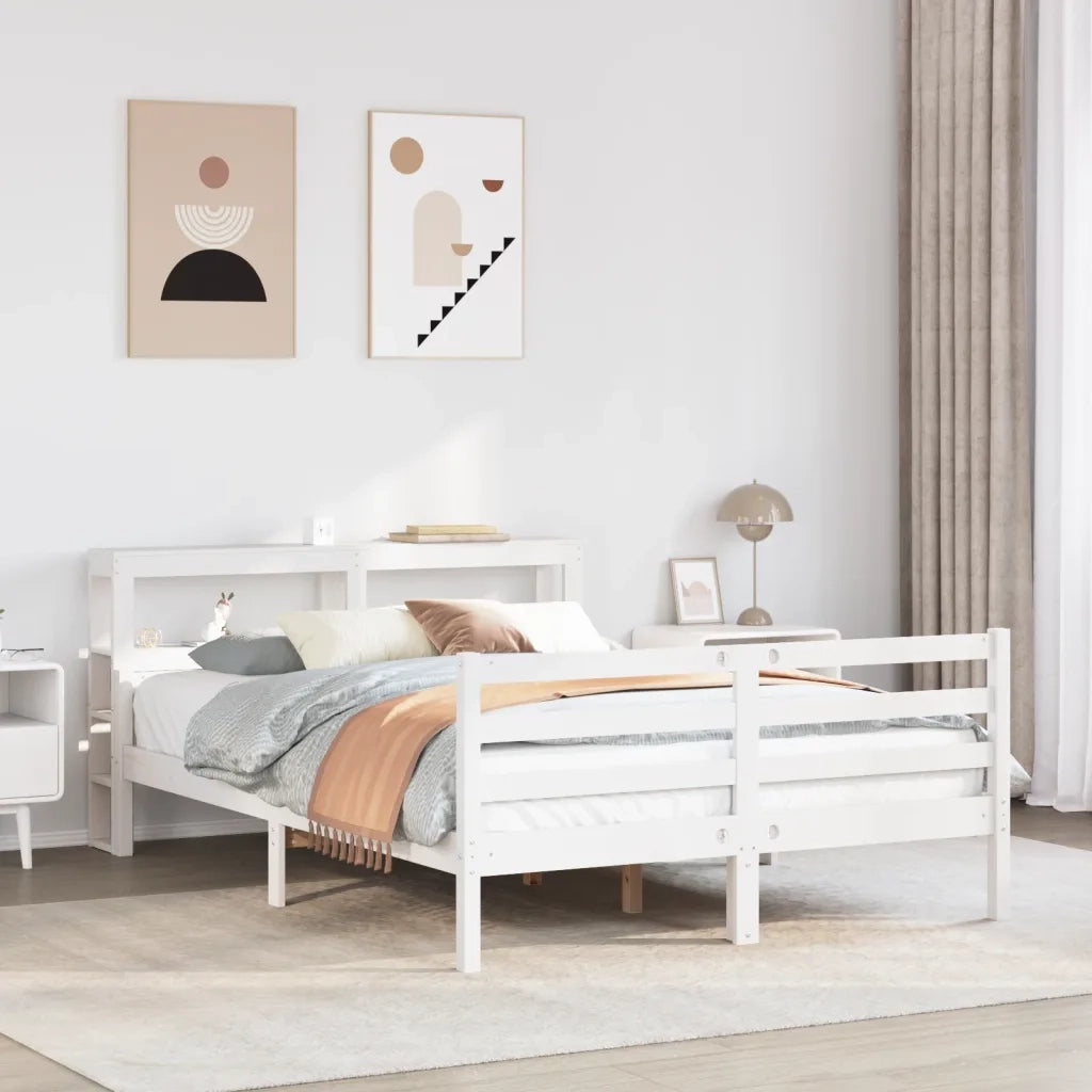 Giroletto con Testiera Bianco 150x200 cm Legno Massello di Pino 3305946