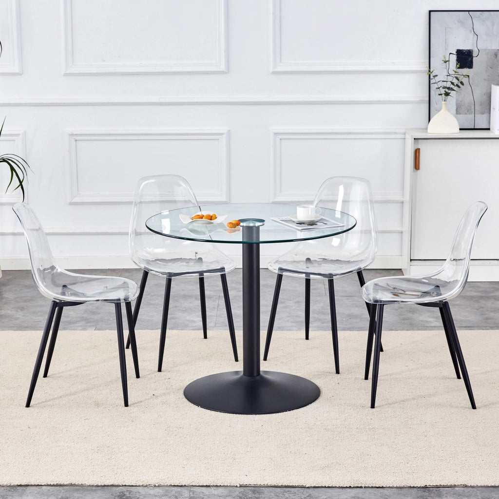 Set Tavolo da Pranzo Rotondo con 4 Sedie ¨C Xylo ¨C Piano in Vetro Temperato Trasparente, ?85 cm