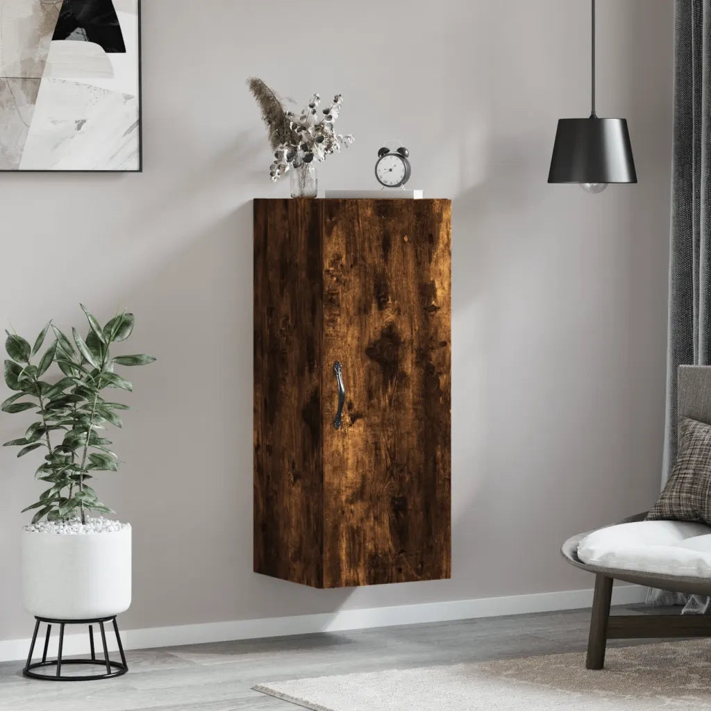 Armadietto a Muro | Mobile a Parete Rovere Fumo 34,5x34x90 cm in Legno Multistrato