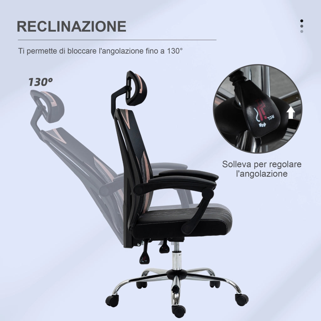 Sedia da Ufficio Ergonomica con Schienale a Rete ¨C Zephmum ¨C Grigio 58x62.5x112-120cm