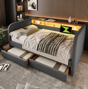 Letto imbottito 140x190 cm con LED, USB-C e 2 cassetti