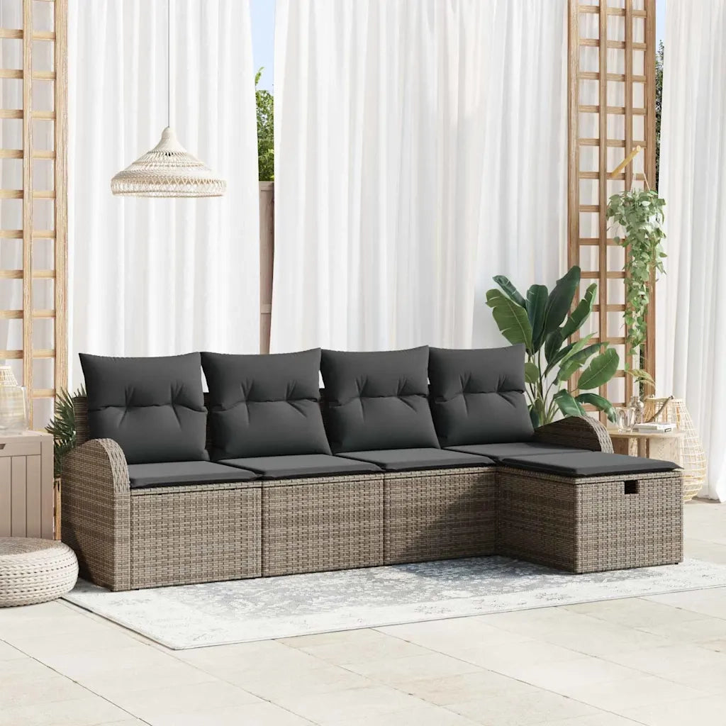 Set Divano da Giardino con cuscino 5 pcs Grigio Poly Rattan