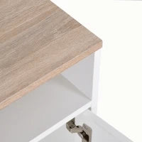 Mobile TV con 3 Scomparti Aperti, 2 Armadietti e Piano d'Appoggio, Mobile per TV fino a 50", in Truciolato, 105x40x52cm, Bianco e Legno