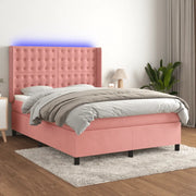 Letto a Molle con Materasso e LED Rosa 140x200 cm in Vellutocod mxl 99478