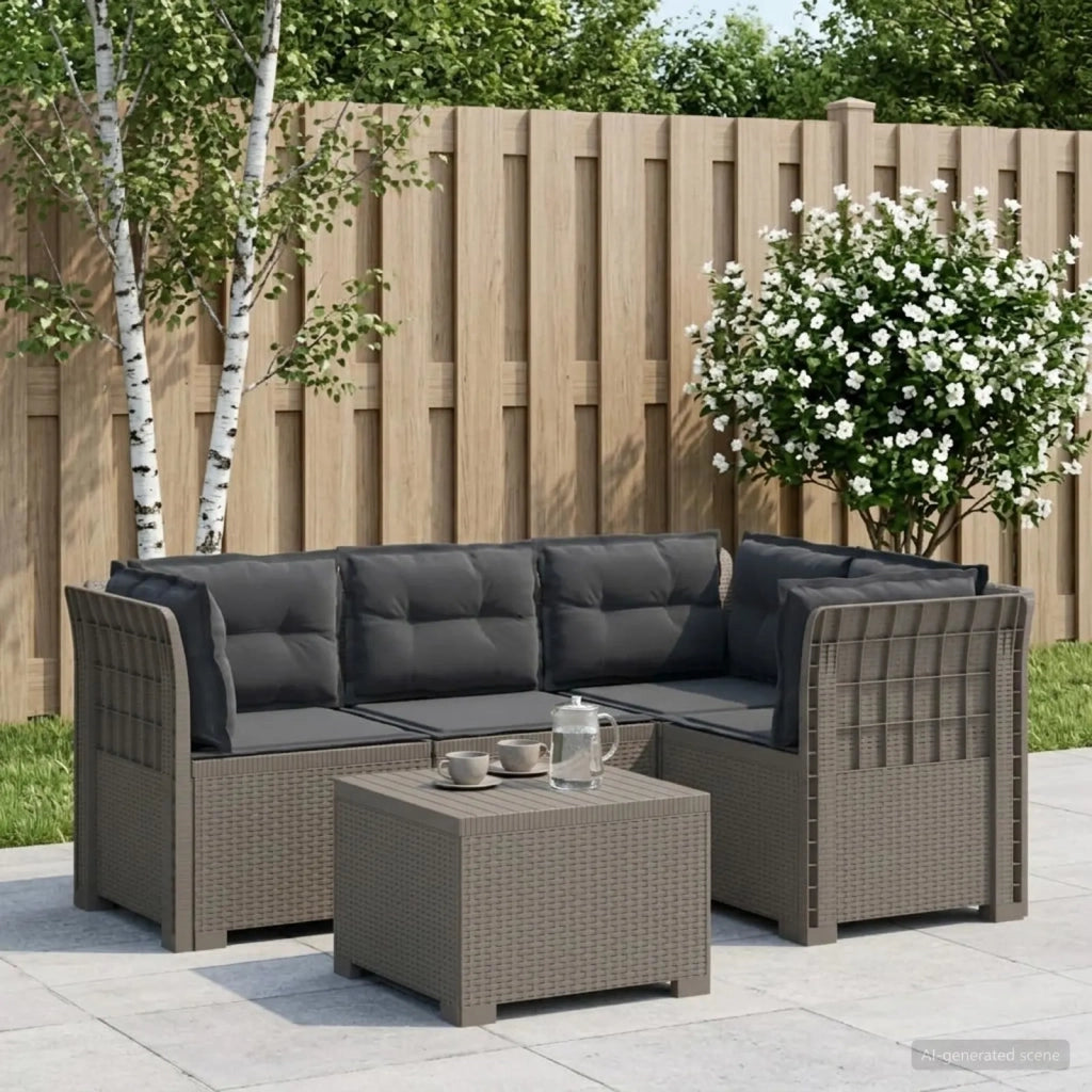 Divano da giardino 4 posti con cuscini aspetto rattan PP 3444027