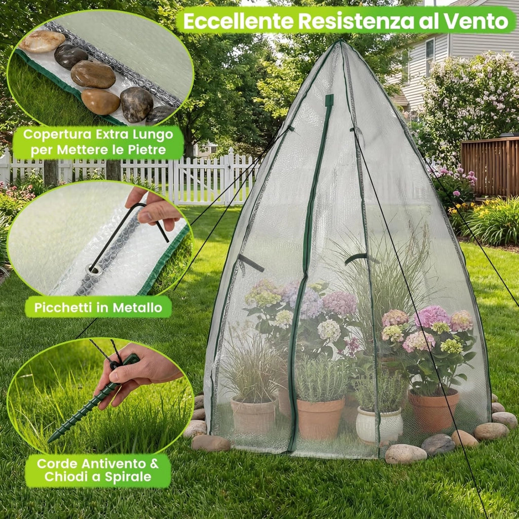 Mini Serra da Giardino 160 x 139 x 182 CM, Serra a Cupola Piccola da Esterno con Copertura in PE a Bolle Pesante, Porta con Cerniera, Finestra a Rete, Copertura del Pavimento