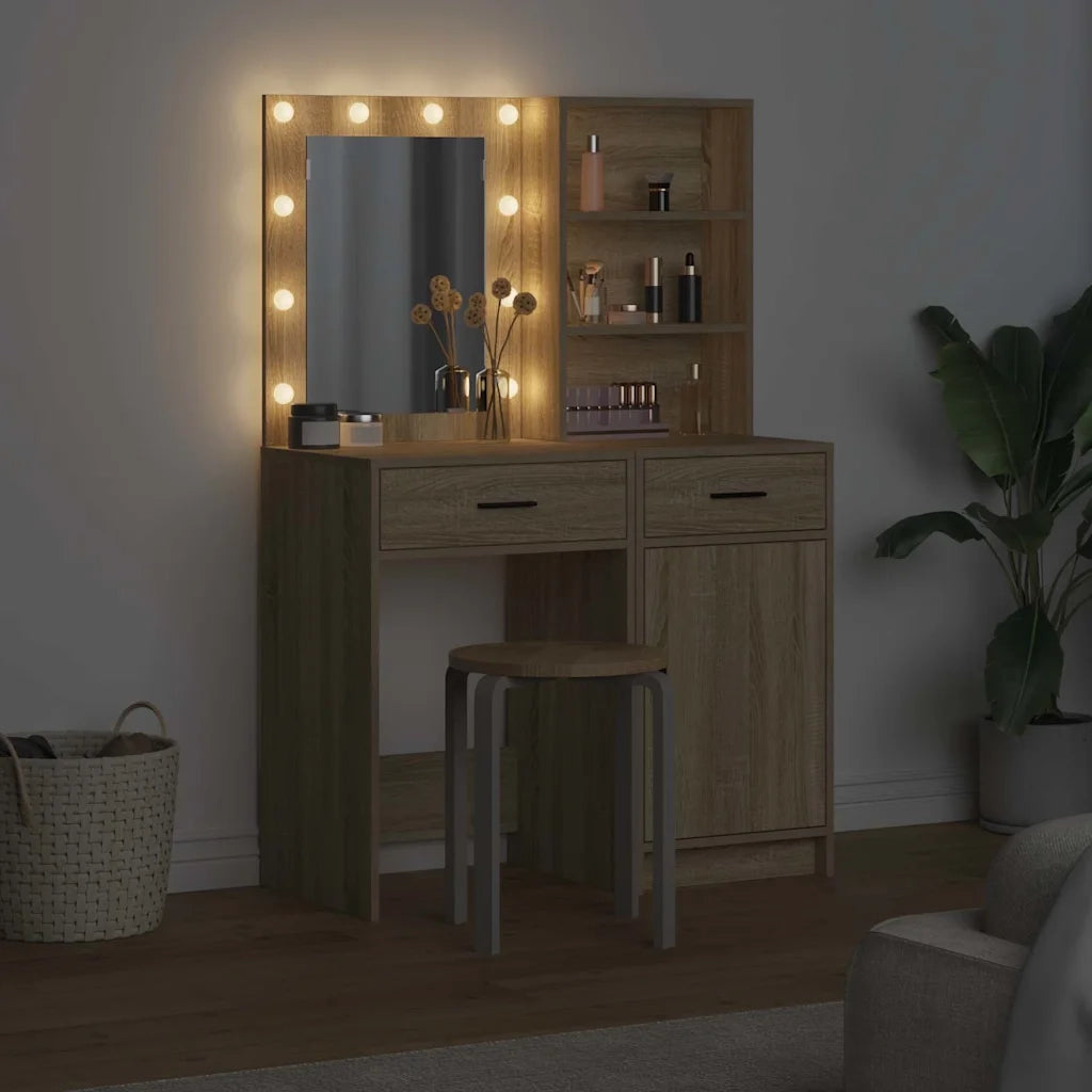 Set da tavolo da trucco con LED con porta 2 pcs Rovere Sonoma 3334274