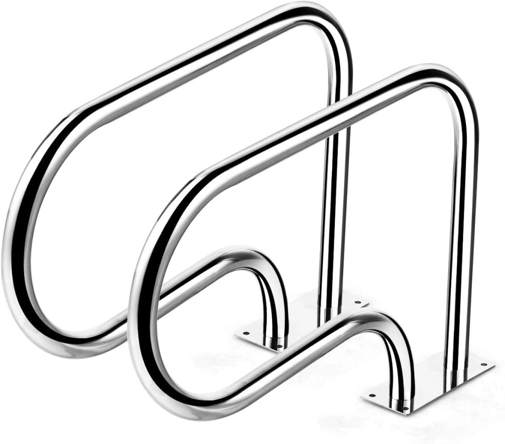 Corrimano per Piscina in Acciaio Inox, Corrimano Curvo, con Piastra di Base, Ideale per Spa, Stadio e Parco Acquatico, Argento