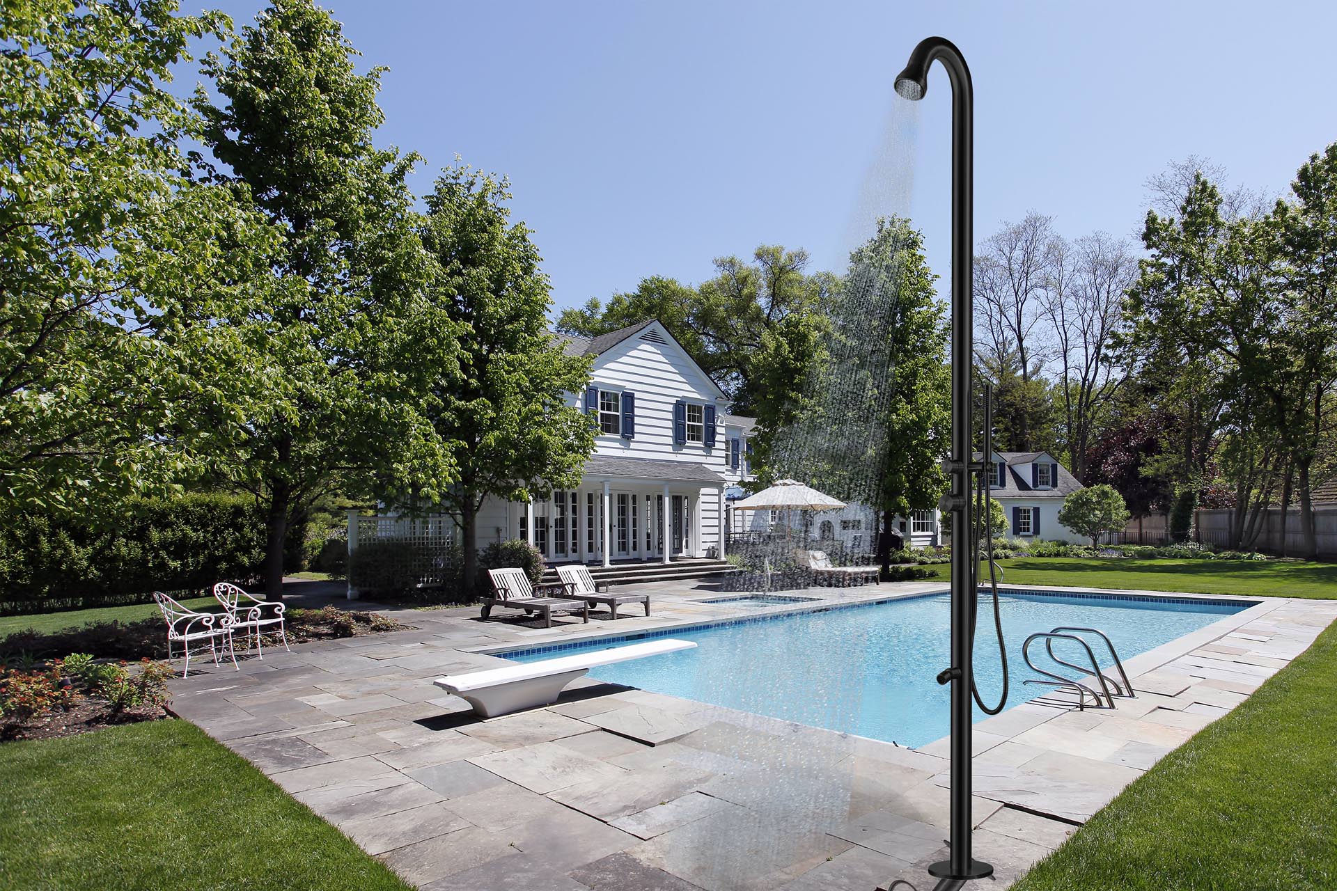 Doccia da Giardino 228,9x18x25 cm con Doccetta e Lavapiedi Sined Bosa Nero satinato