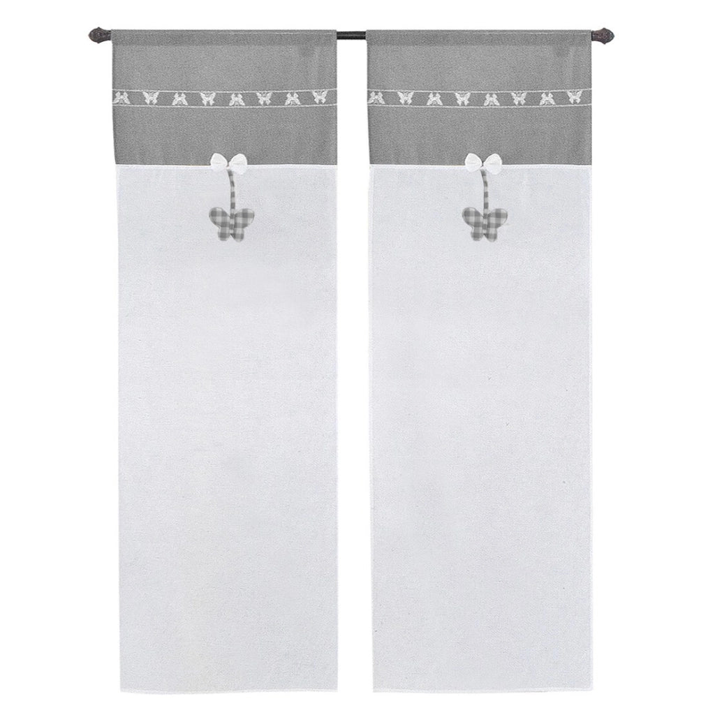 Tende Finestre Porta Interno Tessuto Semitrasparente Shabby Chic Farfalla Coppia Grigio - 60x150 Cm