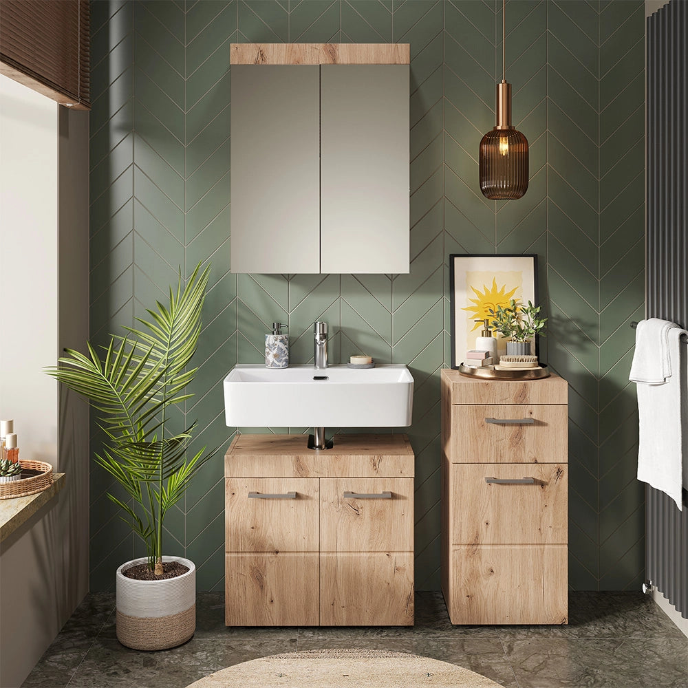 Vicco Set mobili bagno Quercia Wotan 3 parti, con armadio midi