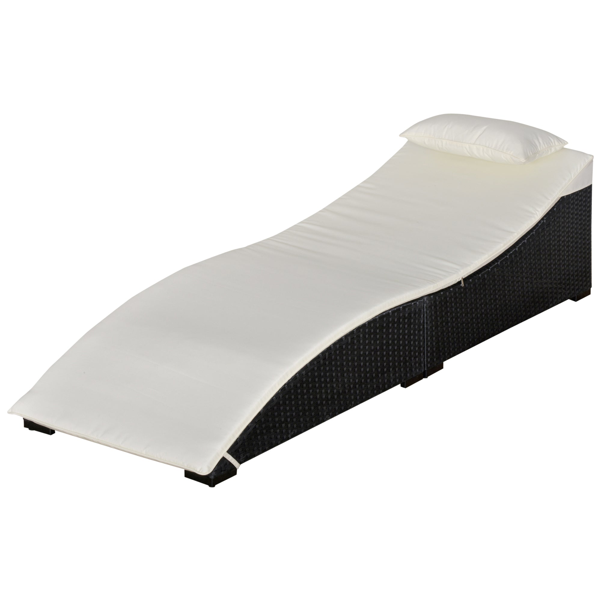 Lettino Prendisole Pieghevole da Giardino 198x68x50 cm in Rattan Nero e Bianco Crema