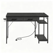Scrivania informatica 120x51 cm nera in melaminico e metallo con ripiani e prese