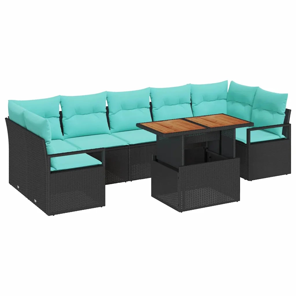 Set Divano da Giardino con cuscino 8 pcs Nero e Verde acqua