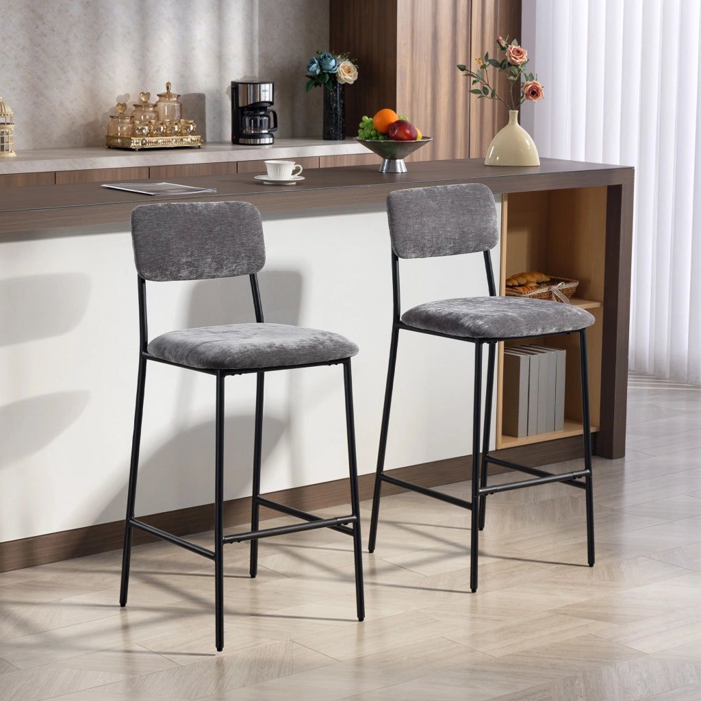 Sgabelli da Bar Imbottiti in Tessuto ¨C Zephmum ¨C 2 Pezzi Grigio 45.5x48x101cm
