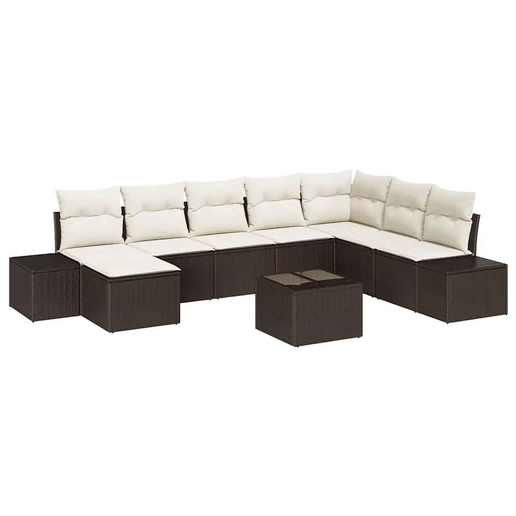 Set Divano da Giardino con cuscino 9 pcs Marrone polyrattan 3347188