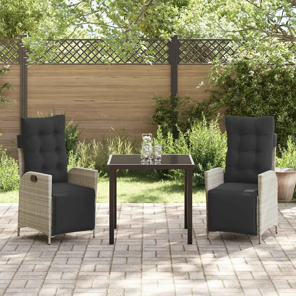 Set da Pranzo per Giardino 3 pcs Grigio chiaro polyrattan