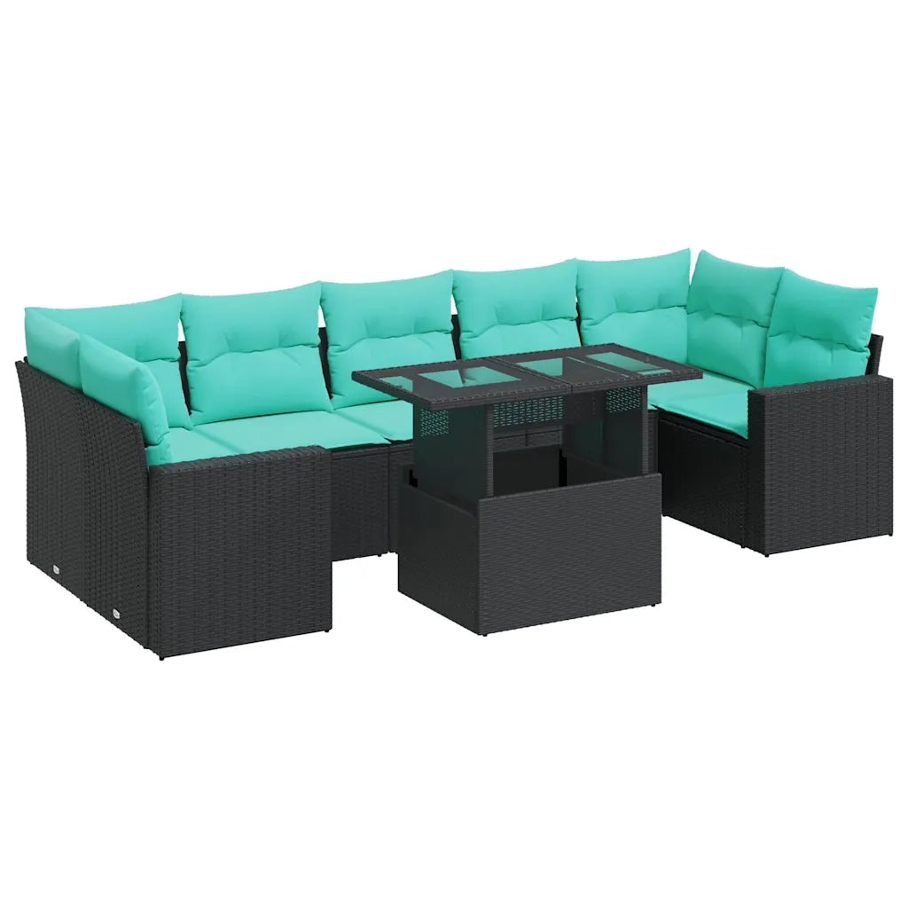 Set Divani da Giardino con Cuscini 8 pz Nero Polyrattan Acacia 3326278
