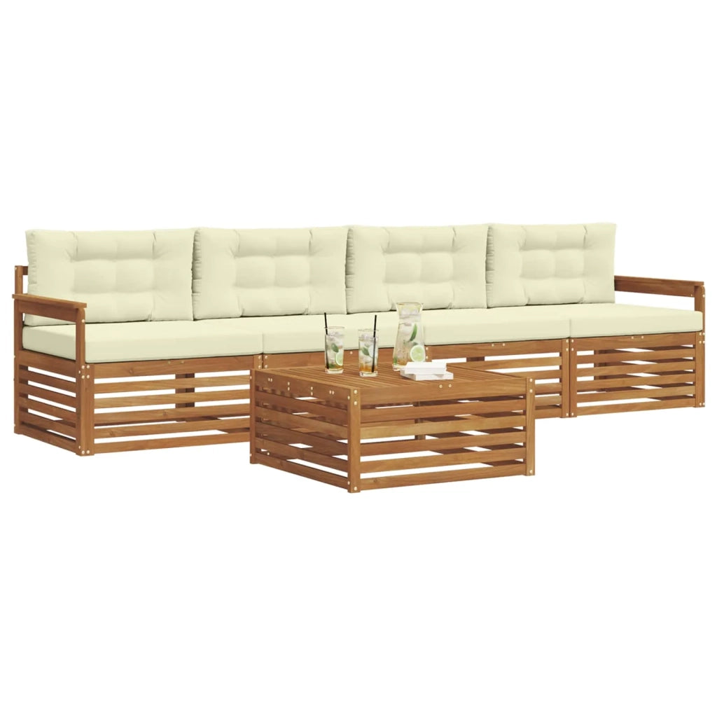 Set di divani da esterno con cuscino 5 pcs Naturale e Crema