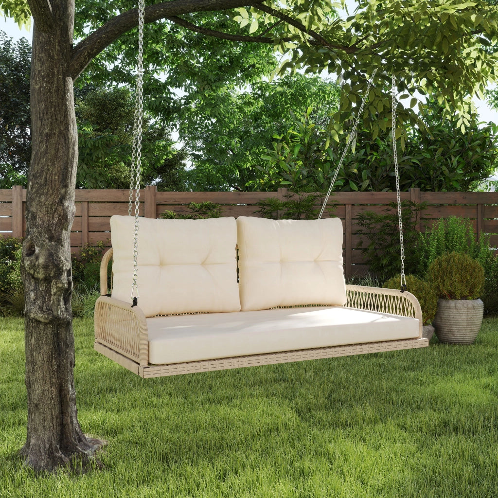 Altalena da giardino in rattan 2 posti con cuscini ¨C zephmum ¨C Beige 115x66x44 cm