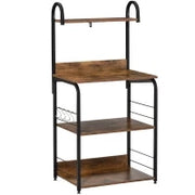 Mobiletto per Microonde a 4 Ripiani e 4 Ganci, Mobile Cucina in Acciaio e Legno 60x40x125cm, Marrone Rustico