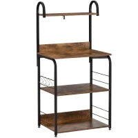 Mobiletto per Microonde a 4 Ripiani e 4 Ganci, Mobile Cucina in Acciaio e Legno 60x40x125cm, Marrone Rustico