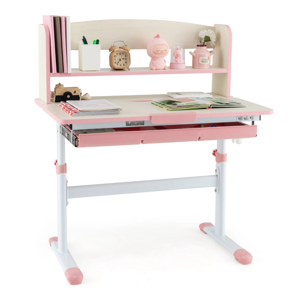 Scrivania da studio per bambini regolabile in altezza con piano inclinabile, Tavolo da scrittura per bambini Rosa