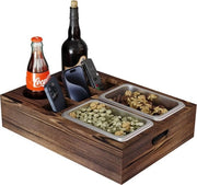 Banchetto in legno, snack box con due contenitori per snack, banchetto con organizzatore, contenitore per bottiglie, snack bar, tavolo da divano, stile retro