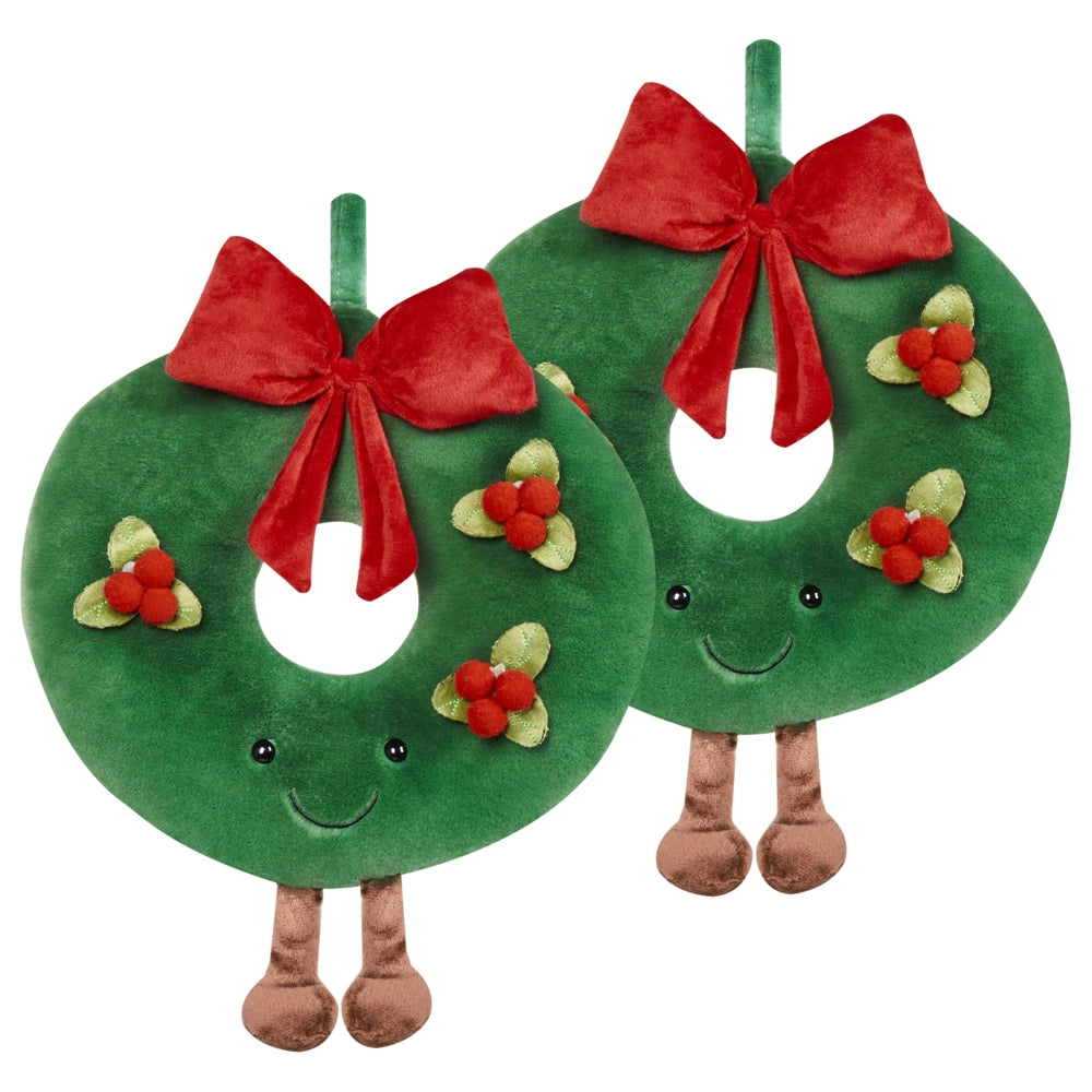 Set di 2 cuscini decorativi verdi in tessuto rotondo da 45 cm Motivo natalizio Ghirlanda Accessorio decorativo