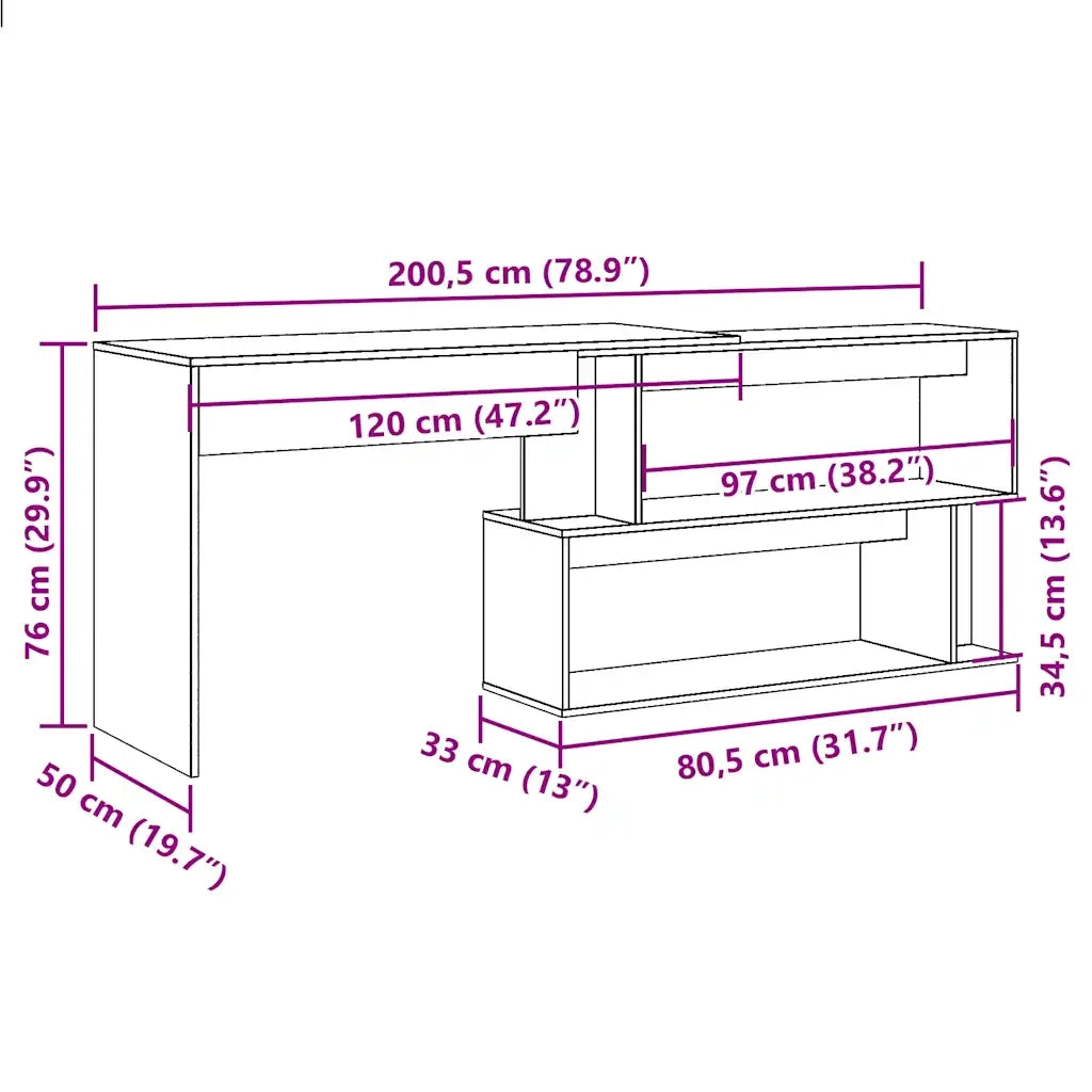 Scrivania | Tavolo da Ufficio ad Angolo Legno Vecchio 200,5x50x76 cm Truciolato