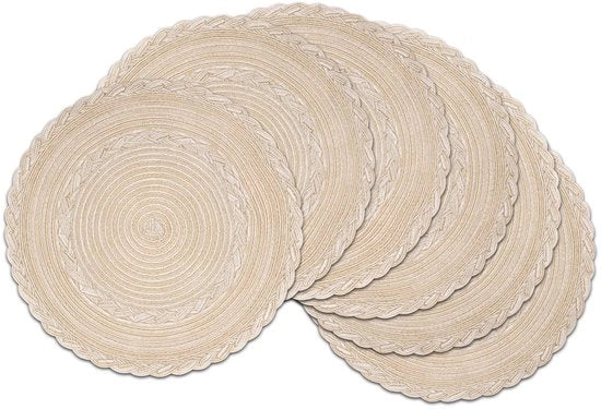 Set di tovagliette per tavolo da 6 - Tovaglietta rotonda - Resistente al calore - Lavabile - Intrecciata - 38 cm - Tovagliette in cotone duraturo