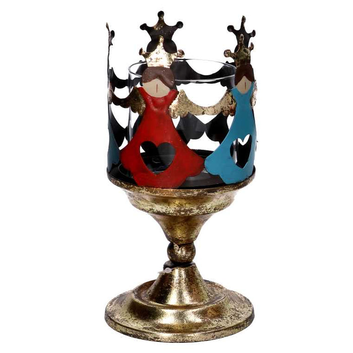 Portacandele metallo con angeli oro tondo cm Ø10xh21