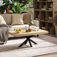 Tavolino da Caffè Stile Industriale in Legno e Acciaio, 110x60x45 cm, Nero e color Legno