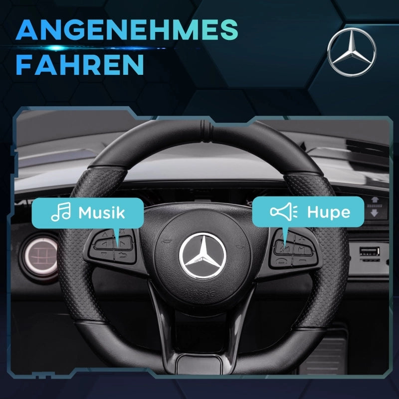 Macchina elettrica per bambini, Mercedes, 3-5 km/h, telecomando, luci e musica, nera