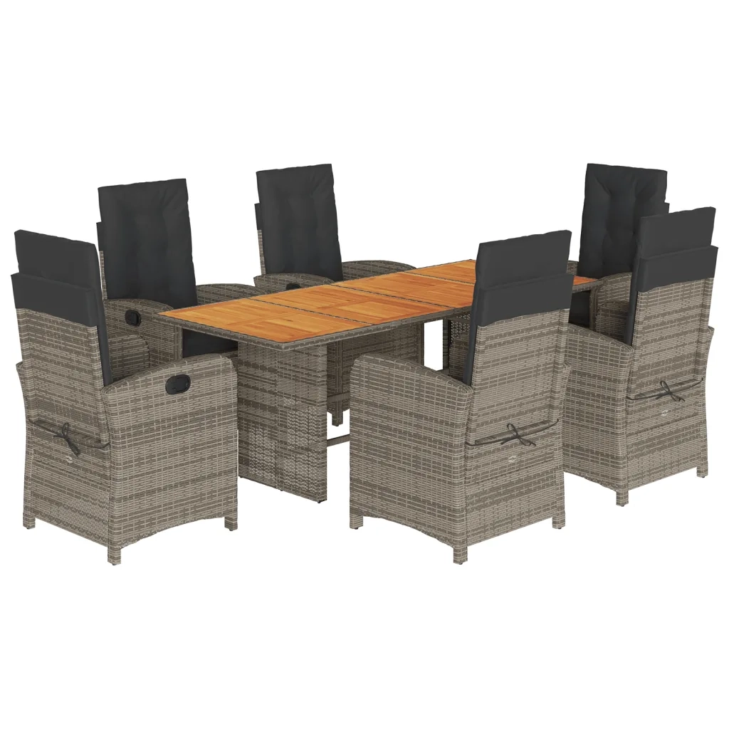 Set da Pranzo da Giardino 7 pz con Cuscini in Polyrattan Grigio