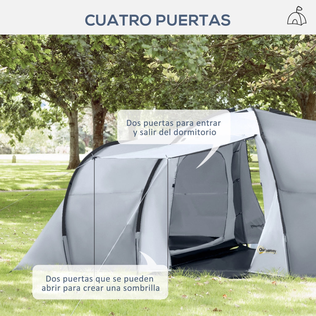Tenda da campeggio familiare 4-6 persone ¨C Minimal ¨C grigio 590x245x193 cm con 2 finestre e borsa