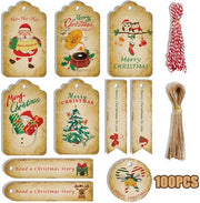 Etichette per regali 100 pezzi - Carta Kraft - Etichette per regali - Corda in cotone - 10 diverse forme