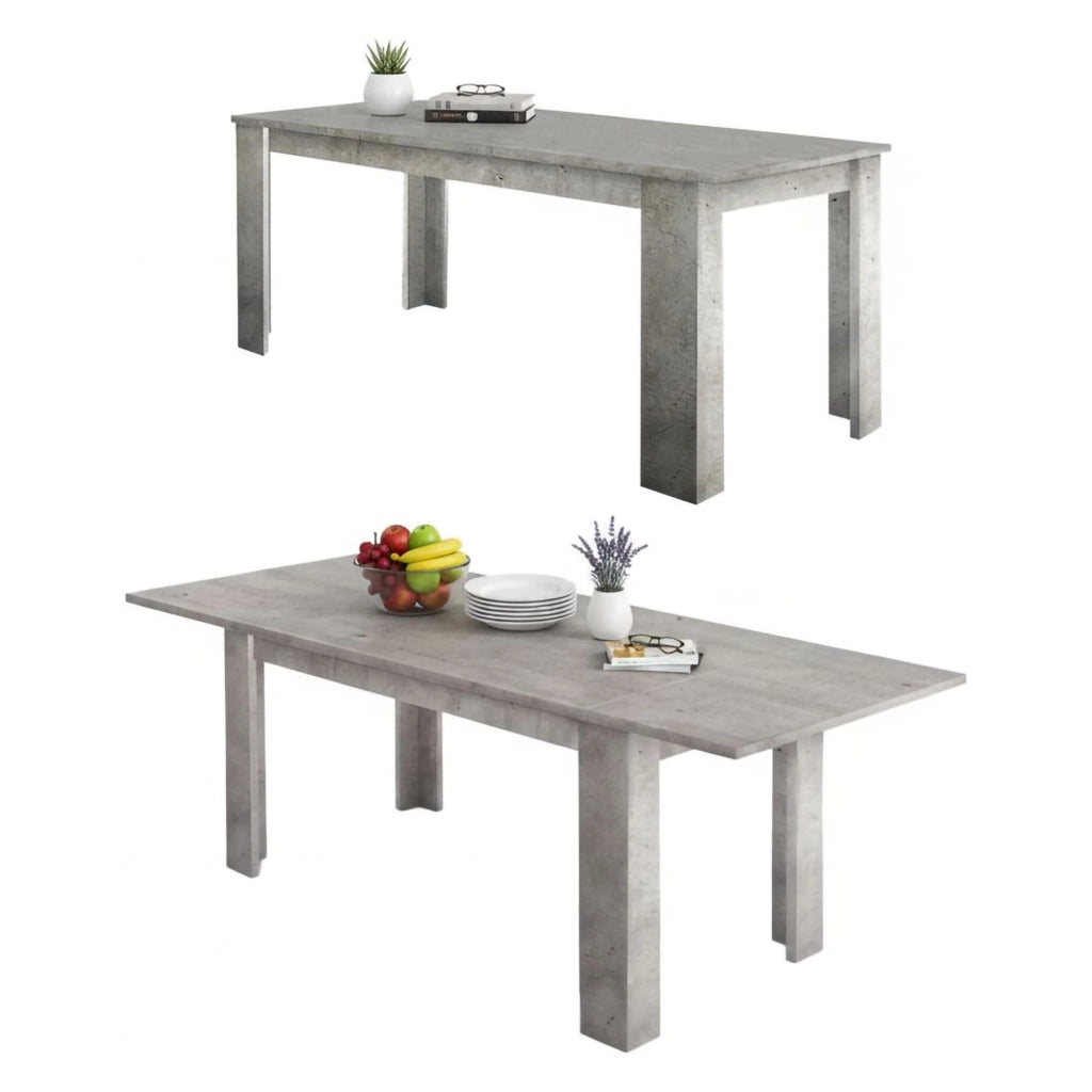 Tavolo per sala da pranzo Agenore, Made in Italy, Tavolo moderno con allunghe, Consolle allungabile, cm 160/210x90h75, Cemento
