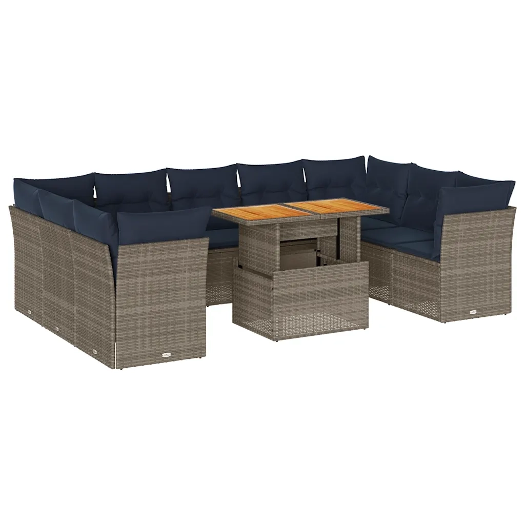Set Divano da Giardino 10 pz con Cuscini Grigio in Polyrattan 3326973